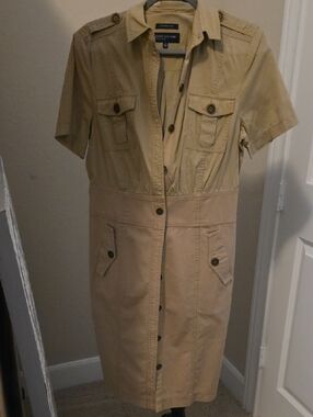 Jones New York Two-Tone Khaki Utility Shirt Dress